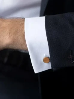 The Nines Bouton De Manchette Rond|Vive La France !*Boutons de manchette argent massif ronds en bois de cerisier compiègnes
