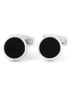 The Nines Bouton De Manchette Rond|Bouton De Manchette Noir*Boutons de manchette argent massif onyx Saint-Honoré