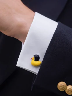 The Nines Insolites|Bouton De Manchette Jaune*Boutons de manchette canard jaune avec casque