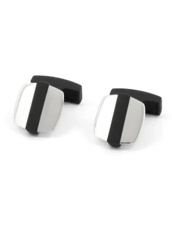 The Nines Bouton De Manchette Carré|Bouton De Manchette Noir*Boutons de manchette carrés argent et noir Rhodes
