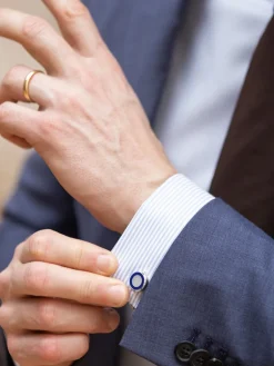 The Nines Bouton De Manchette Bleu|Classique*Boutons de manchette en argent massif et nacre ronds nui