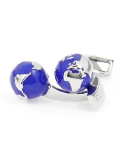 The Nines Bouton De Manchette Bleu|Voyage*Boutons de manchette globe terrestre small world