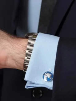 The Nines Bouton De Manchette Rond|Bouton De Manchette Bleu*Boutons de manchette mappemonde globe trotter