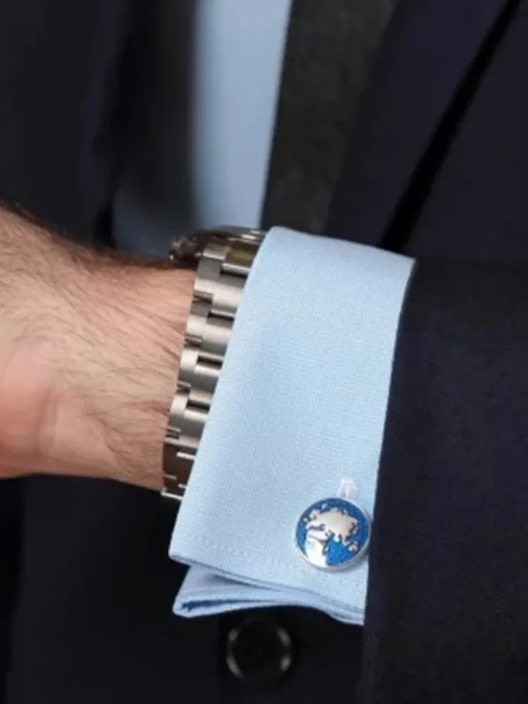 The Nines Bouton De Manchette Rond|Bouton De Manchette Bleu*Boutons de manchette mappemonde globe trotter
