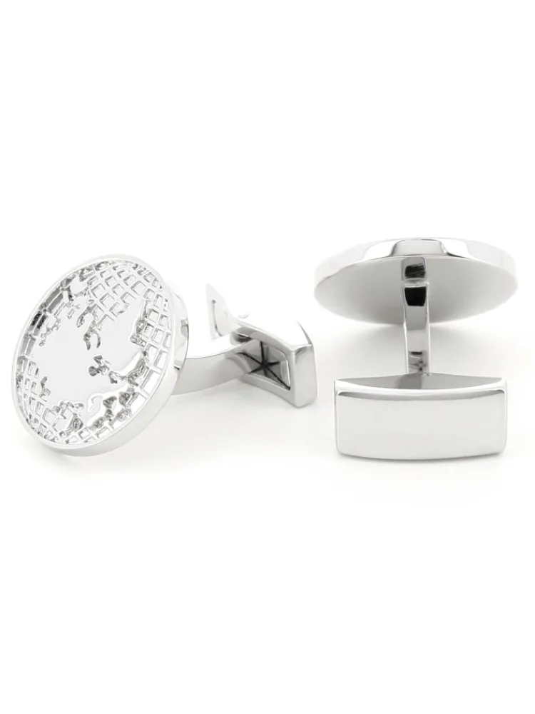 The Nines Bouton De Manchette Rond|Bouton De Manchette Argent*Boutons de manchette mappemonde rhodium globe trotter II