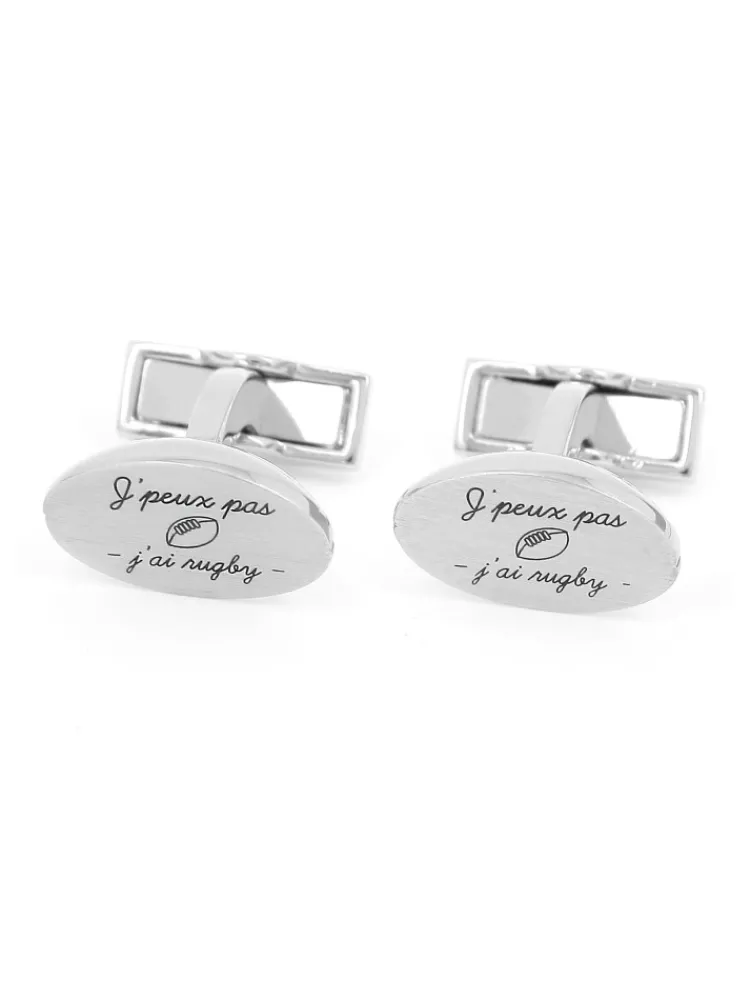 CAWOOD Bouton De Manchette Argent|Sports*Boutons de manchette rugby "J'peux pas, j'ai rugby"