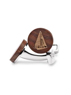 The Nines Bouton De Manchette Rond|Bouton De Manchette Bois*Boutons de manchette voilier Cap Lizard en bois