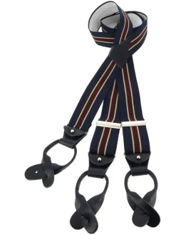 The Nines Bretelles Homme*Bretelles homme rayées bleu marine et bordeaux à boutons