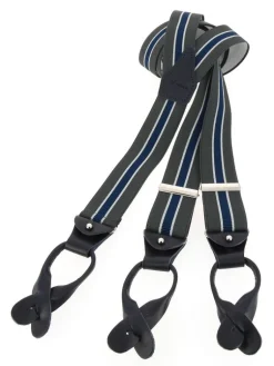 The Nines Bretelles Homme*Bretelles homme rayées gris et bleu à boutons