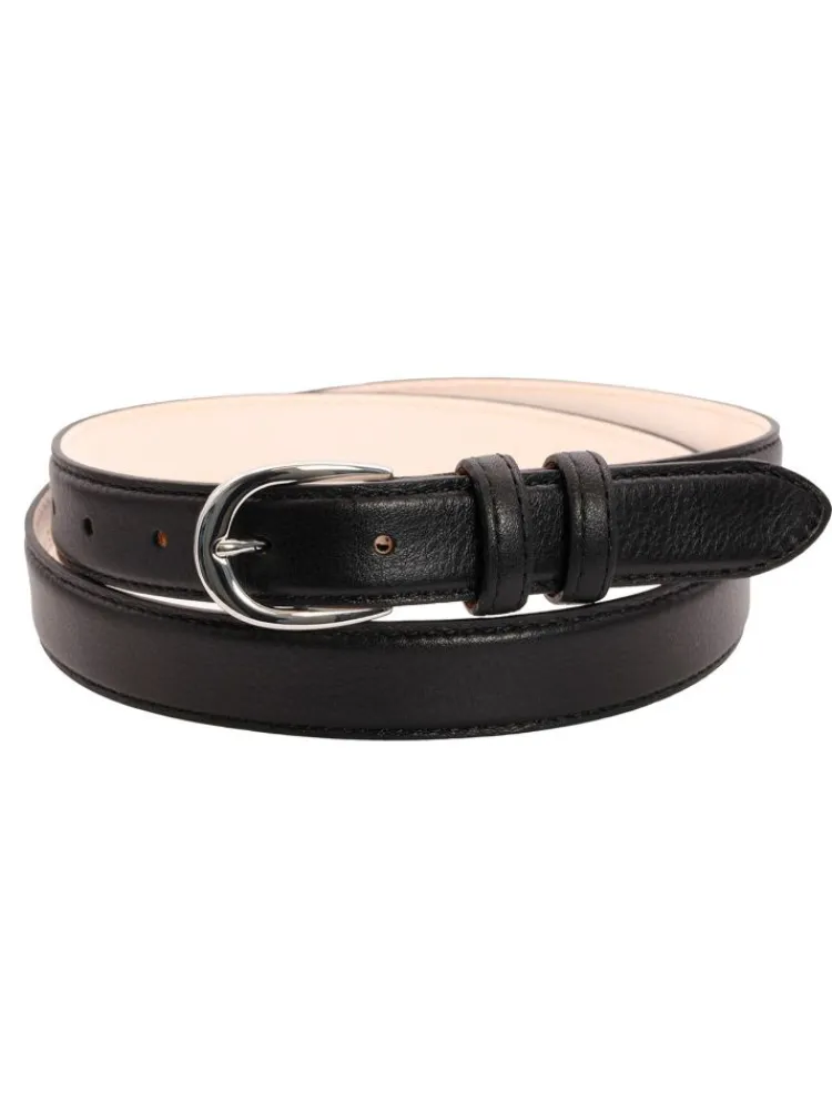The Nines Ceinture Homme Fine|Ceinture Cuir*Ceinture fine noire boucle argentée en cuir - Gab