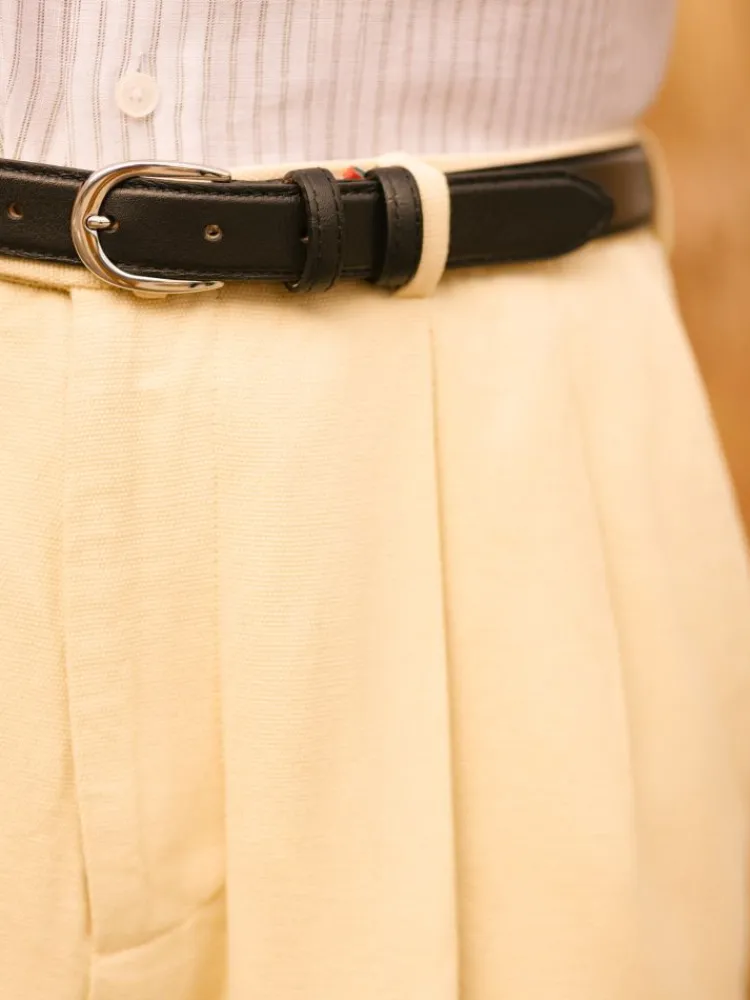 The Nines Ceinture Homme Fine|Ceinture Cuir*Ceinture fine noire boucle argentée en cuir - Gab