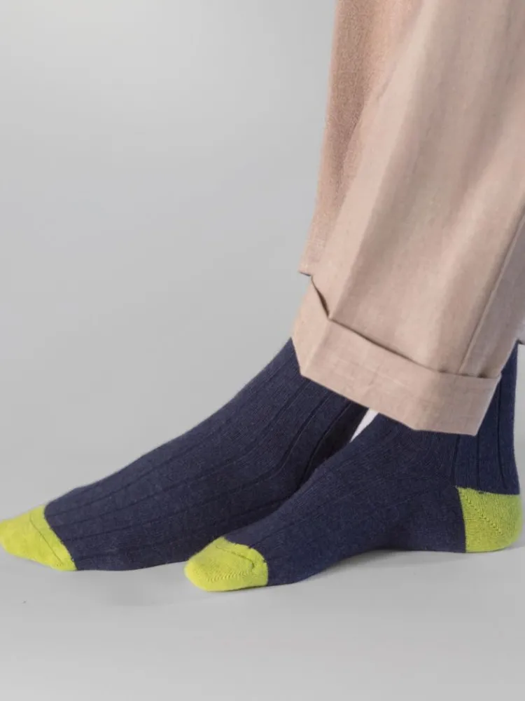 The Nines Chaussettes Cachemire*Chaussettes laine et cachemire bleu et jaune