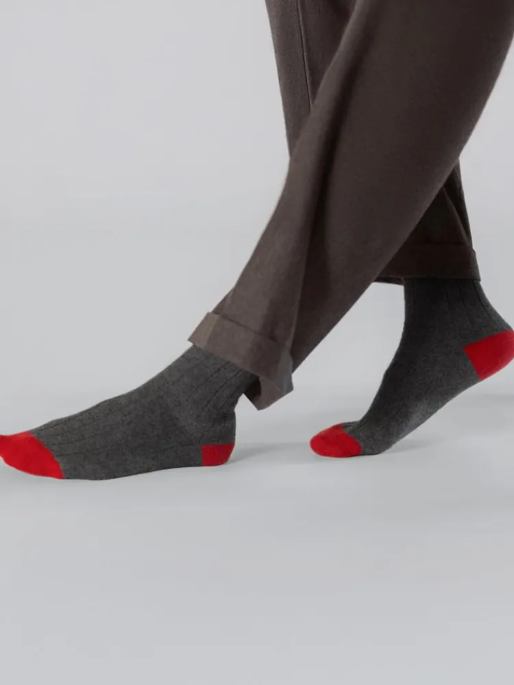The Nines Chaussettes Cachemire*Chaussettes laine et cachemire gris et rouge