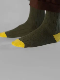 The Nines Chaussettes Cachemire*Chaussettes laine et cachemire vertes et jaunes