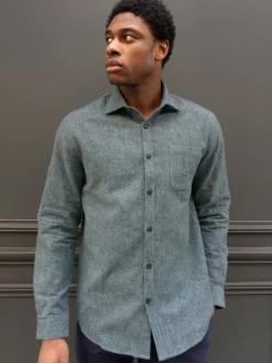The Nines Chemise Poignet Simple|Chemise Bleue*Chemise bleue en flanelle épaisse col italien
