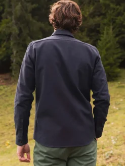 The Nines Chemise Bleue|Chemise Flanelle*Chemise bleue marine en flanelle épaisse col italien