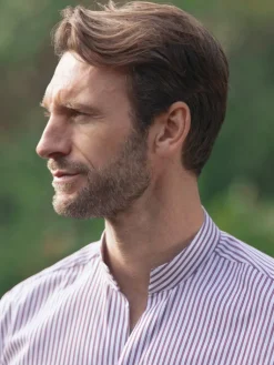 The Nines Chemise À Rayures|Chemise Infroissable*Chemise col droit ouvert à rayures bordeaux