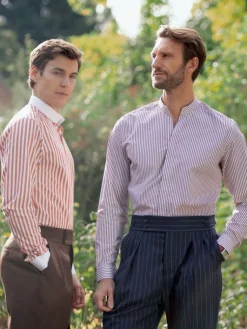 The Nines Chemise À Rayures|Chemise Infroissable*Chemise col droit ouvert à rayures bordeaux