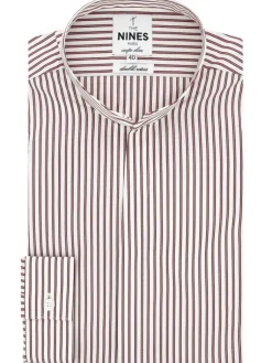 The Nines Chemise À Rayures|Chemise Infroissable*Chemise col droit ouvert à rayures bordeaux