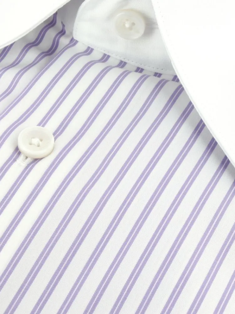 The Nines Chemise Grand Col|Chemise Col Français*Chemise col français à rayures parme