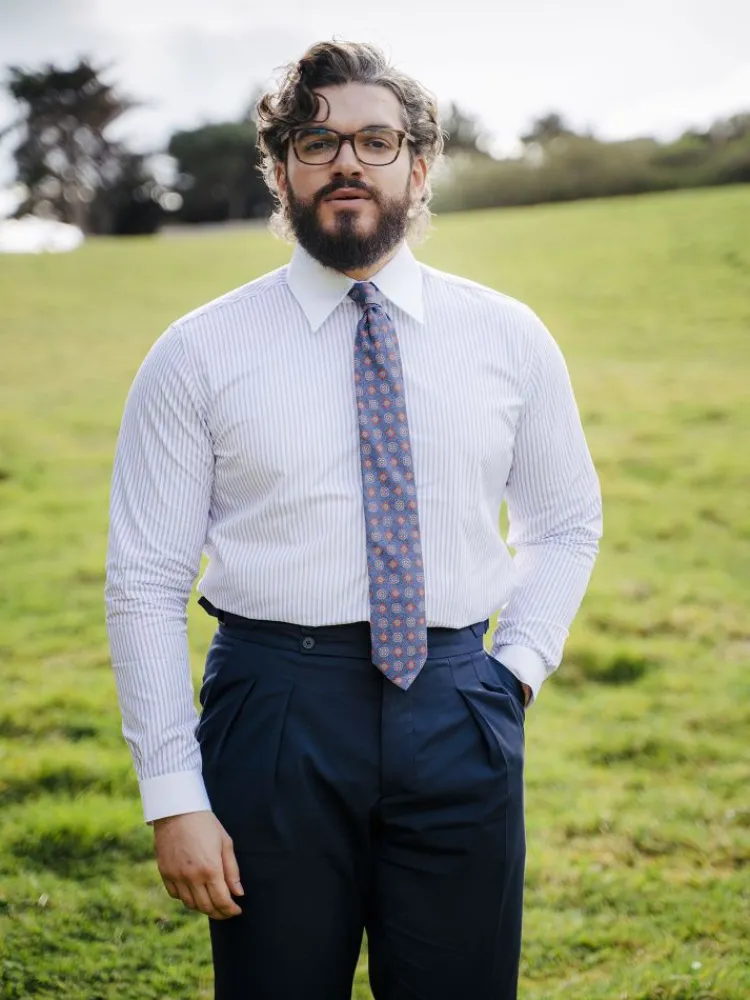 The Nines Chemise Grand Col|Chemise Col Français*Chemise col français à rayures parme
