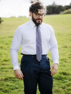 The Nines Chemise Grand Col|Chemise Col Français*Chemise col français à rayures parme