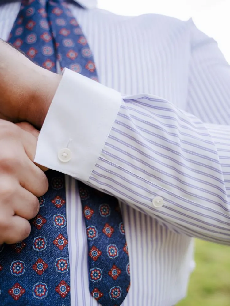 The Nines Chemise Grand Col|Chemise Col Français*Chemise col français à rayures parme