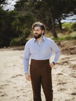 The Nines Chemise Bleue|Chemise En Lin*Chemise col français en lin et coton à rayures bleu marine