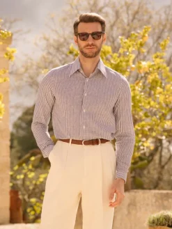 The Nines Chemise Bleue|Chemise En Lin*Chemise col français en lin et coton à rayures bleu marine