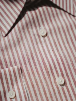 The Nines Chemise En Lin|Chemise Casual*Chemise col français en lin et coton à rayures rouge