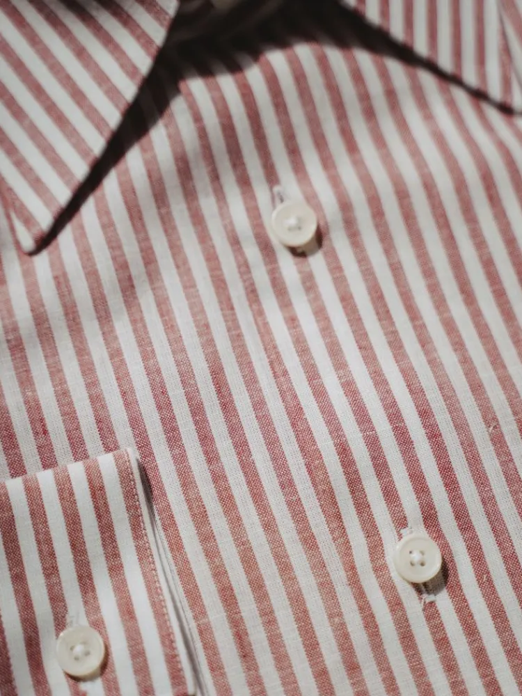 The Nines Chemise En Lin|Chemise Casual*Chemise col français en lin et coton à rayures rouge