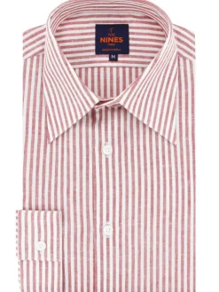 The Nines Chemise En Lin|Chemise Casual*Chemise col français en lin et coton à rayures rouge