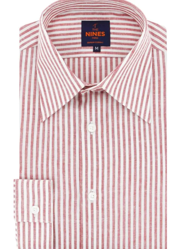 The Nines Chemise En Lin|Chemise Casual*Chemise col français en lin et coton à rayures rouge