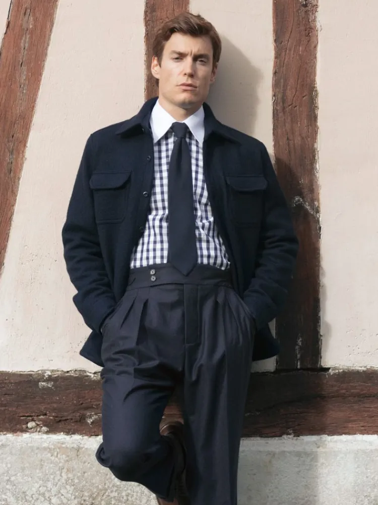 The Nines Chemise Poignet Simple|Chemise Bleue*Chemise col français en twill vichy bleu marine