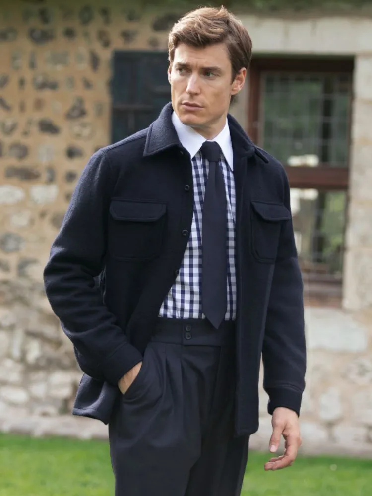 The Nines Chemise Poignet Simple|Chemise Bleue*Chemise col français en twill vichy bleu marine
