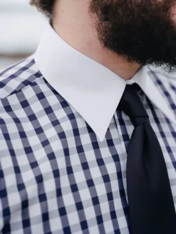 The Nines Chemise Poignet Simple|Chemise Bleue*Chemise col français en twill vichy bleu marine