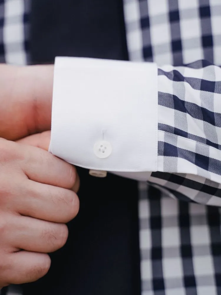 The Nines Chemise Poignet Simple|Chemise Bleue*Chemise col français en twill vichy bleu marine