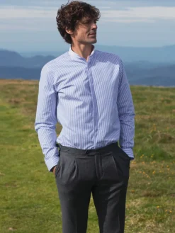The Nines Chemise Bleue|Chemise À Rayures*Chemise col inversé à rayures bleues