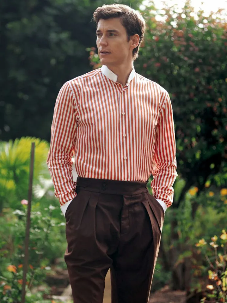 The Nines Chemise Poignet Simple|Chemise Infroissable*Chemise col inversé à rayures orange