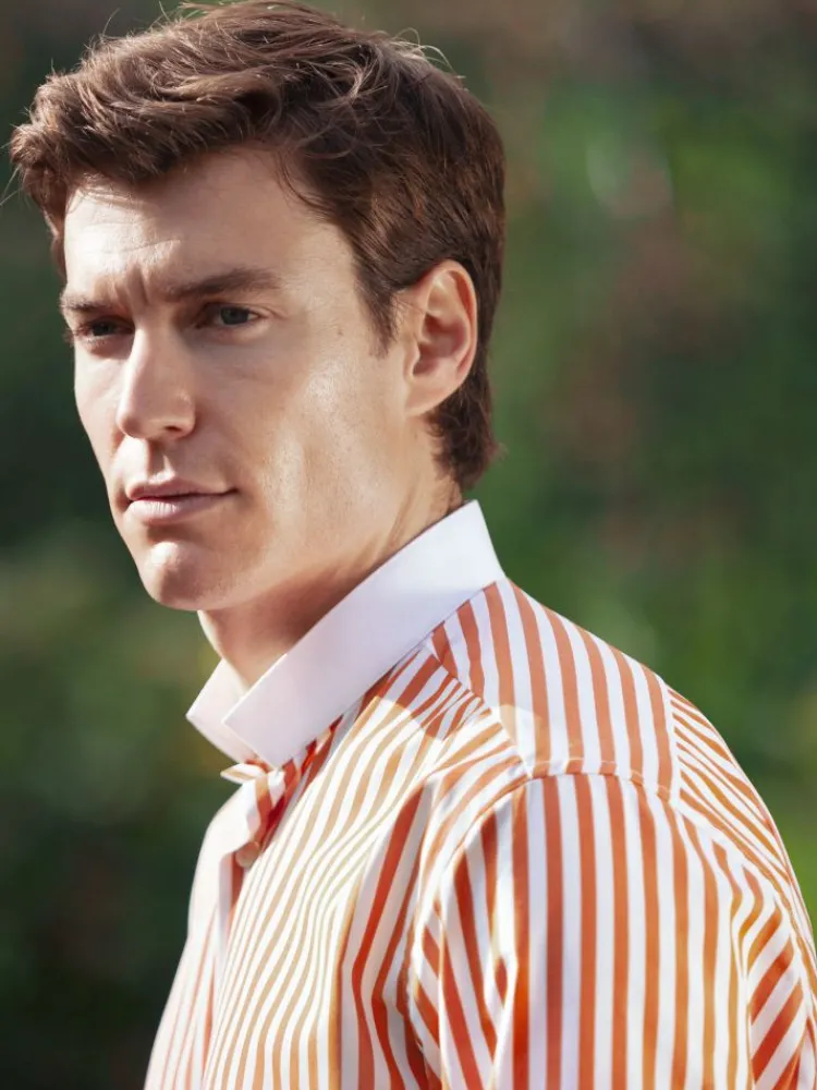 The Nines Chemise Poignet Simple|Chemise Infroissable*Chemise col inversé à rayures orange