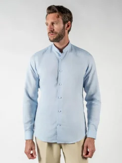The Nines Chemise Poignet Simple|Chemise Bleue*Chemise col inversé en lin et coton bleu ciel