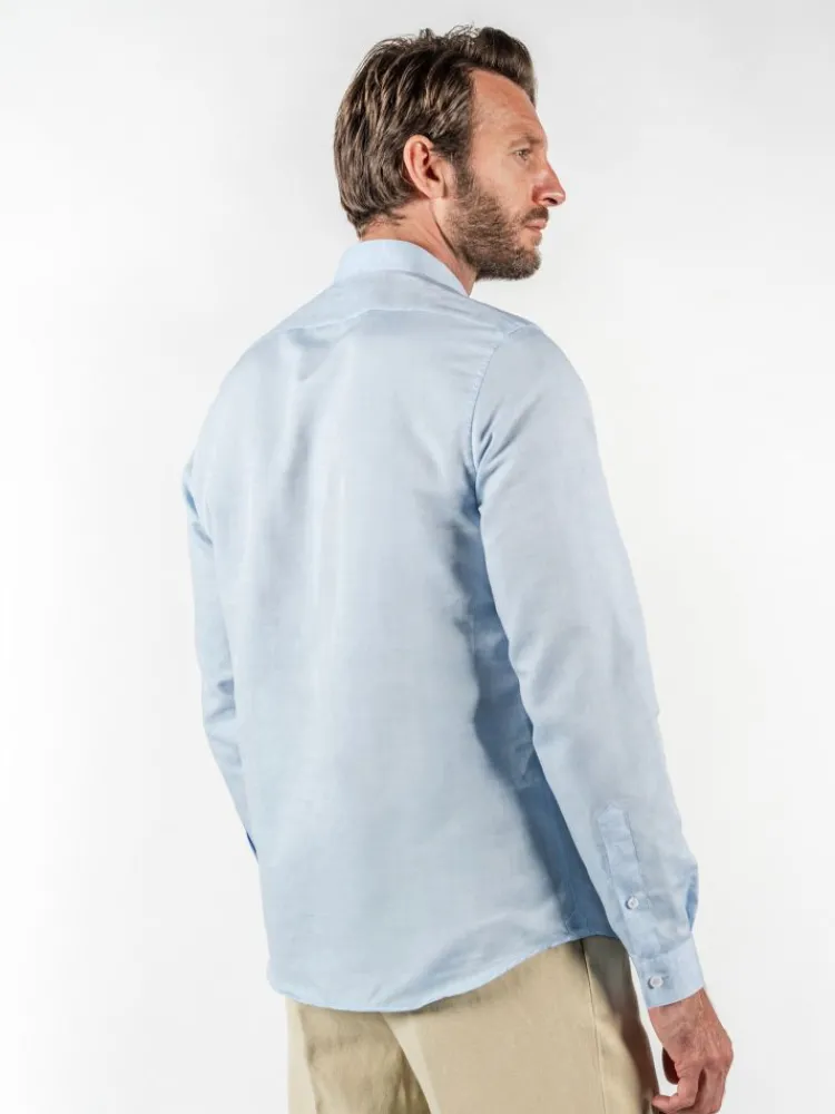 The Nines Chemise Poignet Simple|Chemise Bleue*Chemise col inversé en lin et coton bleu ciel