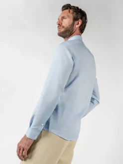 The Nines Chemise Poignet Simple|Chemise Bleue*Chemise col inversé en lin et coton bleu ciel