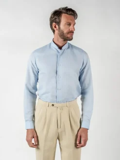 The Nines Chemise Poignet Simple|Chemise Bleue*Chemise col inversé en lin et coton bleu ciel