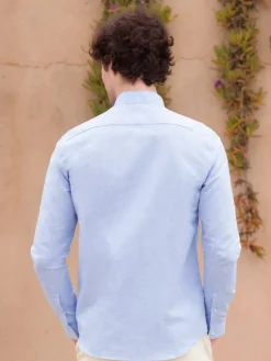 The Nines Chemise Poignet Simple|Chemise Bleue*Chemise col inversé en lin et coton bleu ciel