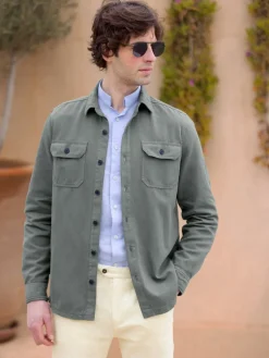The Nines Chemise Poignet Simple|Chemise Bleue*Chemise col inversé en lin et coton bleu ciel