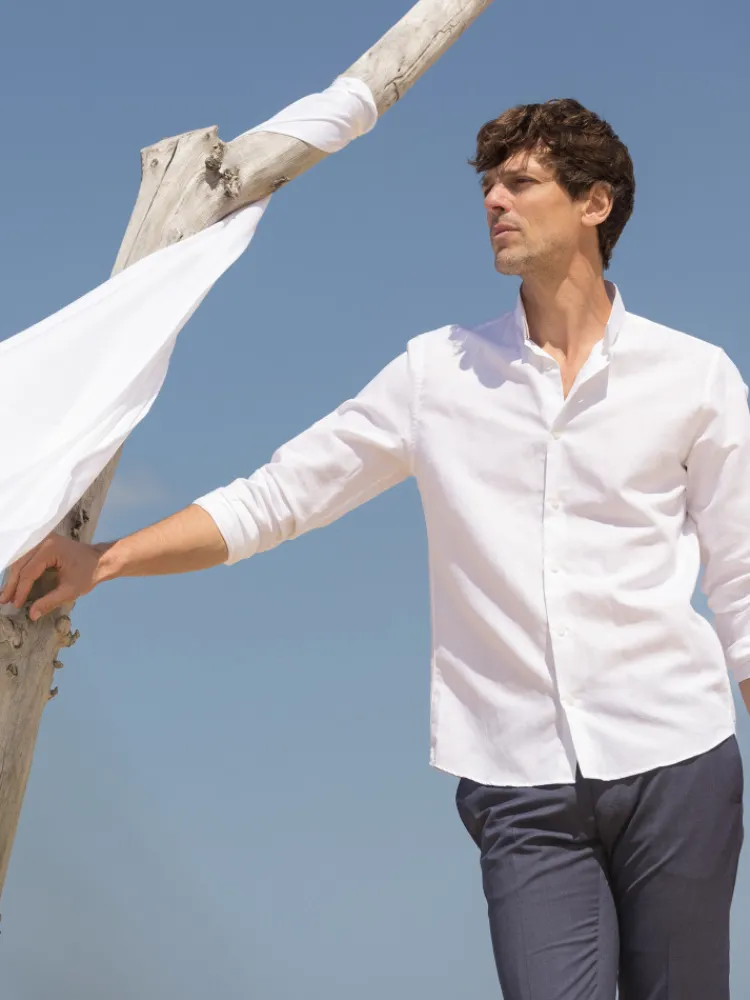 The Nines Chemise Poignet Simple|Chemise Blanche*Chemise col inversé en lin blanche