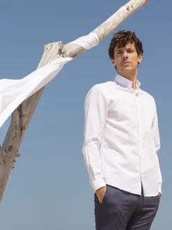 The Nines Chemise Poignet Simple|Chemise Blanche*Chemise col inversé en lin blanche