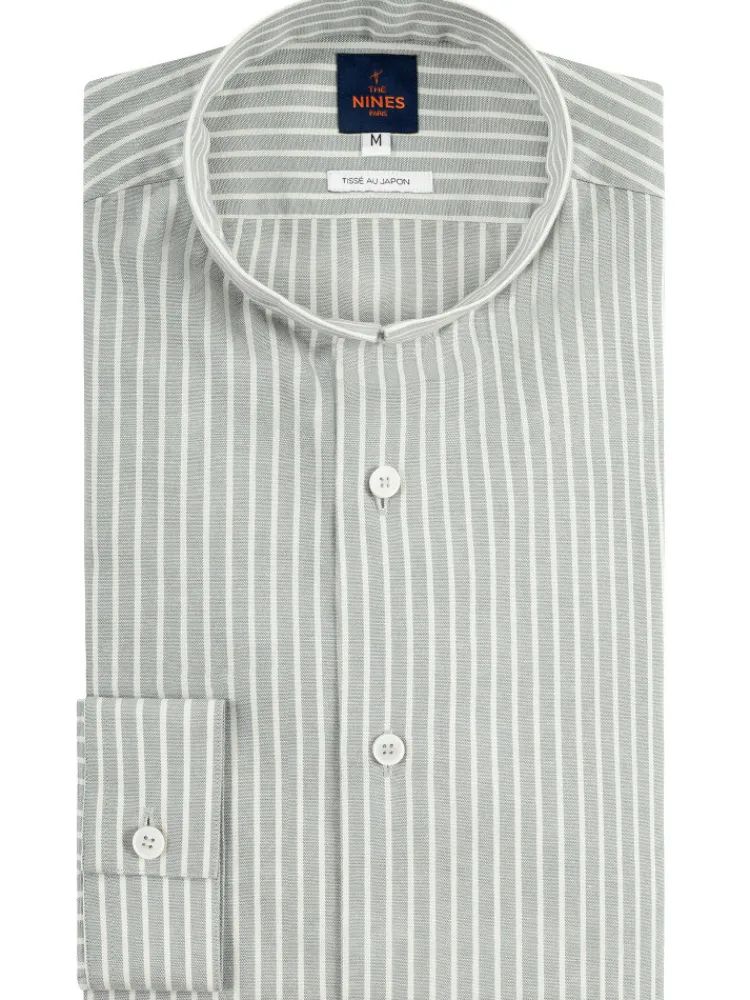The Nines Chemise Poignet Simple|Chemise Oxford*Chemise col inversé en oxford japonais à rayures vertes