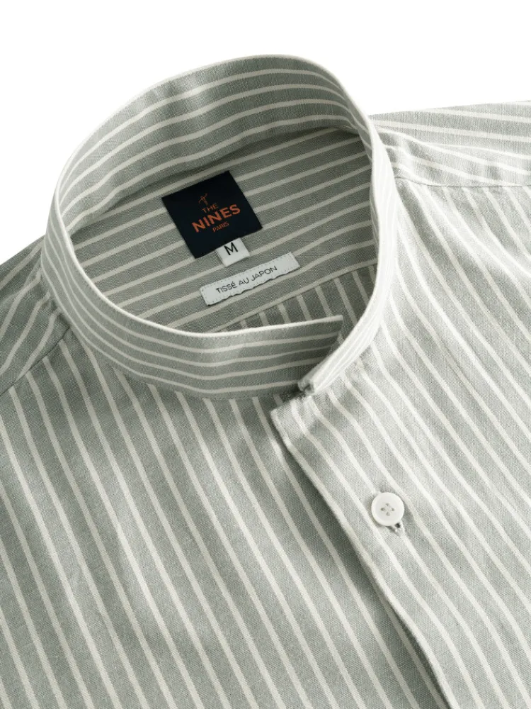 The Nines Chemise Poignet Simple|Chemise Oxford*Chemise col inversé en oxford japonais à rayures vertes